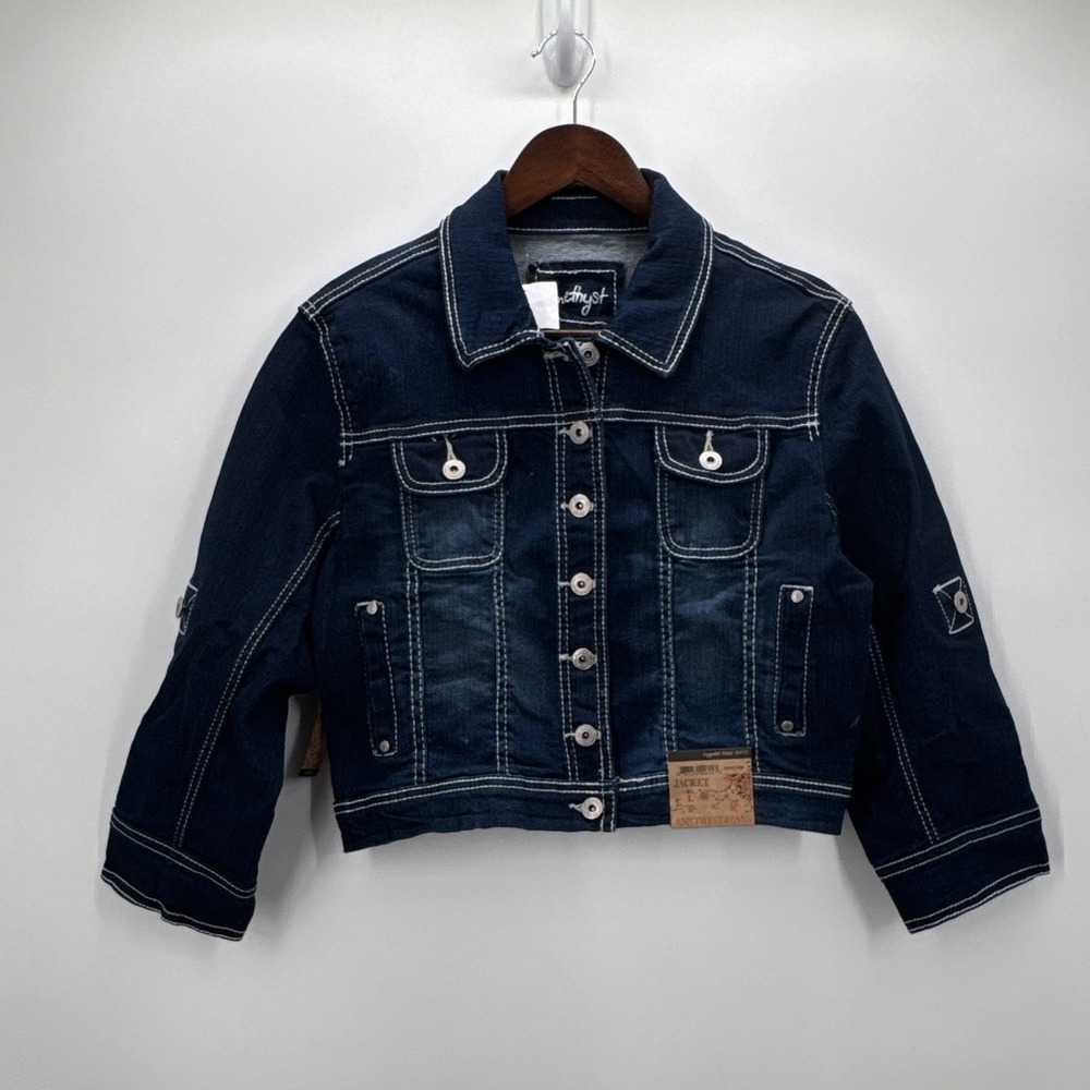 Amethyst Jeans Denim Jacket Women's Large Stretch Dark Wash Y2K Western